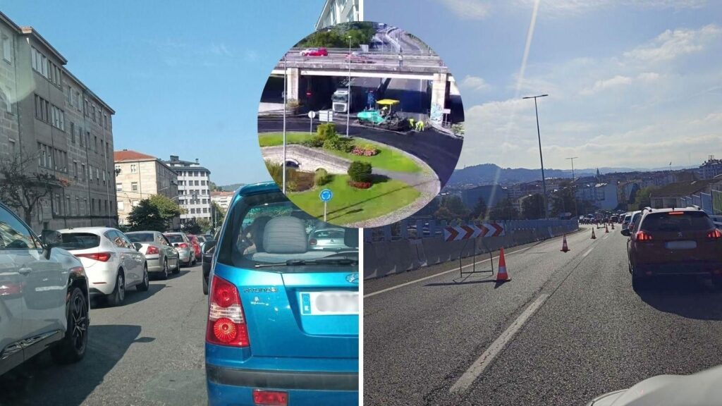 "Colapso total" en el tráfico en Ourense por obras de asfaltado en la salida a la autovía A-52 en pleno sábado